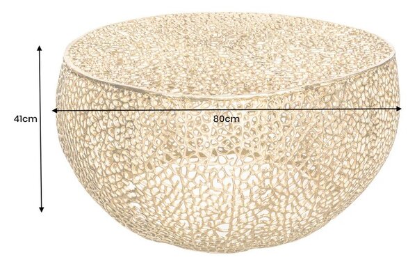 Estila Moderný glamour zlatý konferenčný stolík Hoja okrúhleho tvaru s organickým dizajnom z kovu 80 cm