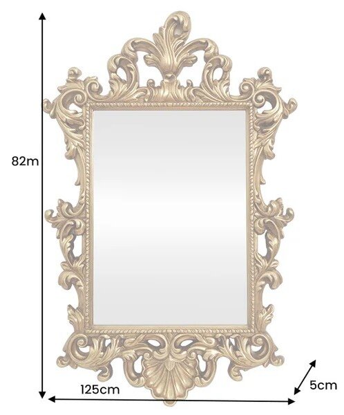 Estila Glamour barokové obdĺžnikové nástenné zrkadlo Garin so zlatým rámom s florálnym motívom 125 cm