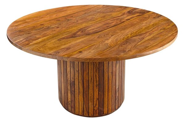 Estila Art deco masívny okrúhly jedálenský stôl Gire v hnedej farbe s valcovou nohou s lakovaným povrchom 140 cm