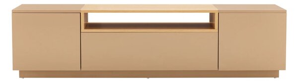 Estila Škandinávsky dvojdverový obdĺžnikový TV stolík Attica s matným hnedým povrchom so zásuvkou a dubovou policou 160 cm