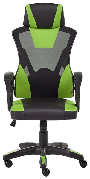 Kancelárska stolička limetková čierna umelá koža plynový zdvih nastaviteľná výška naklápacia otočná o 360° nastaviteľné operadlo a podrúčky