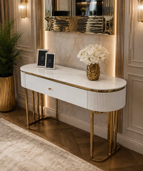 KONZOLA GASTON BIELA MRAMOR + LAKOVANÁ MDF 120 cm