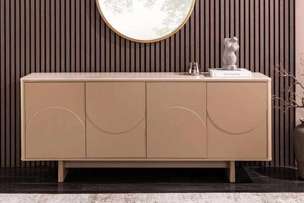 Estila Art deco obdĺžnikový štvordverový príborník Savonia s travertínovou doskou v hnedej farbe a 3D reliéfmi 180 cm