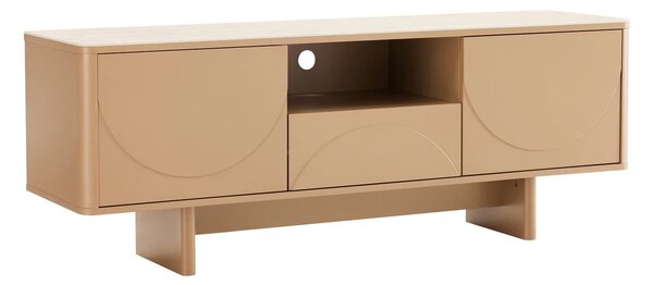Estila Dizajnový art deco TV stolík Savonia s úložným priestorom v hnedej farbe s travertínovou doskou a geometrickým reliéfom 150 cm