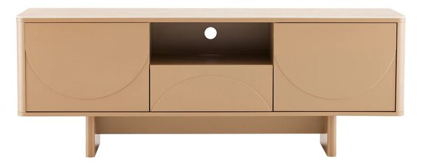 Estila Dizajnový art deco TV stolík Savonia s úložným priestorom v hnedej farbe s travertínovou doskou a geometrickým reliéfom 150 cm