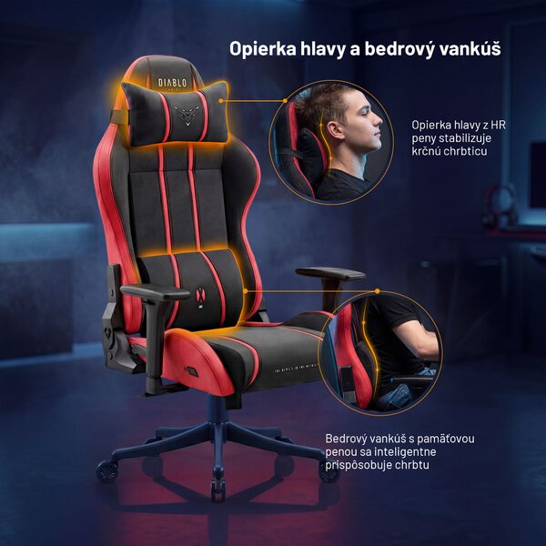 Látková herná stolička čierno-červená Diablo X-One 2.0 Bloody Mary Small