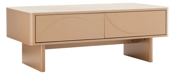 Estila Dizajnový art deco obdĺžnikový hnedý konferenčný stolík Savonia s úložným priestorom a béžovou travertínovou doskou 120 cm