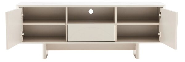 Estila Dizajnový art deco dvojdverový TV stolík Savonia s policou a zásuvkou v bielej farbe s mramorovou doskou 150 cm