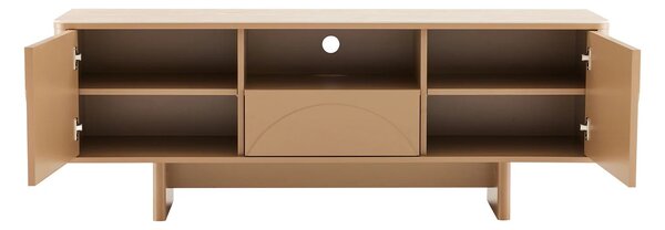 Estila Dizajnový art deco TV stolík Savonia s úložným priestorom v hnedej farbe s travertínovou doskou a geometrickým reliéfom 150 cm