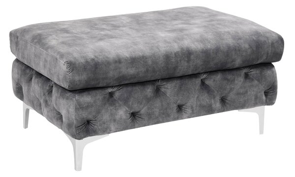 Estila Luxusná glamour taburetka Modern Barock so sivým zamatovým poťahom s chesterfield prešívaním so striebornými nožičkami 92 cm
