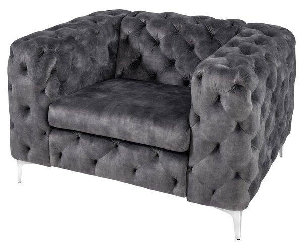 Estila Dizajnové chesterfield kreslo Modern Barock v tmavosivej farbe so zamatovým poťahom a striebornými nožičkami z kovu 120 cm
