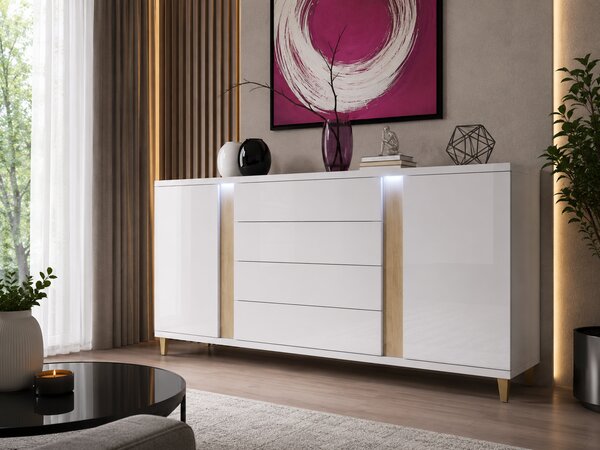 KOMODA AGNES BIELY LESK + HNEDÁ LED 180 cm