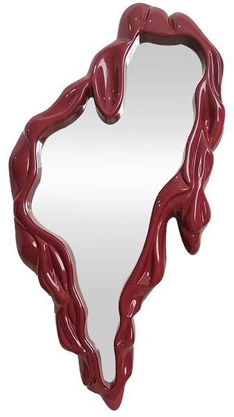 Estila Štýlové glamour asymetrické závesné zrkadlo Rubia s trojrozmerným roztápajúcim sa vzhľadom v červenej farbe 150 cm