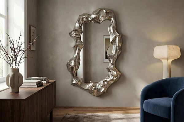 Estila Dizajnové art deco nástenné zrkadlo Inger s atypickým trojrozmerným rámom v striebornej farbe 150 cm