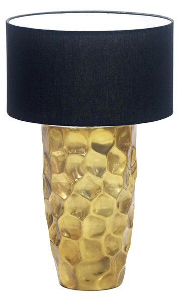 Estila Moderná art-deco stolná lampa Almina so zlatým kovovým podstavcom s kladivkovým efektom a čiernym textilným tienidlom 53 cm