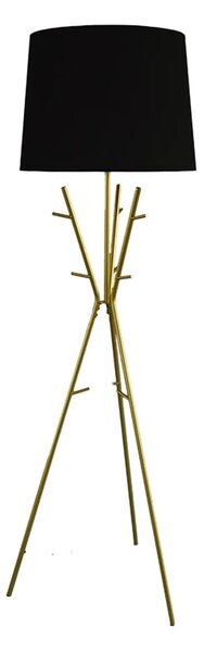Estila Moderná glamour stojaca lampa Mervik so zlatou trojnohou konštrukciou so závesnými úchytkami a čiernym tienidlom 175 cm