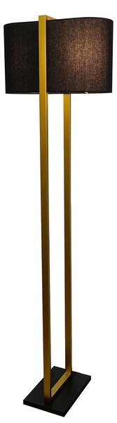 Estila Moderná glamour stojaca lampa Ambient so zlatým kovovým rámom s čiernym textilným tienidlom a obdĺžnikovým podstavcom 160 cm