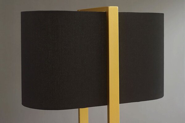 Estila Moderná glamour stojaca lampa Ambient so zlatým kovovým rámom s čiernym textilným tienidlom a obdĺžnikovým podstavcom 160 cm
