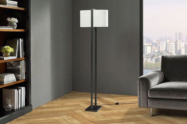 Estila Moderná stojaca lampa Ambient s oválnym béžovým textilným tienidlom a čiernou kovovou konštrukciou s podstavcom 160 cm