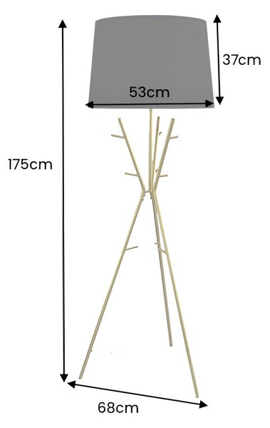 Estila Moderná glamour stojaca lampa Mervik so zlatou trojnohou konštrukciou so závesnými úchytkami a čiernym tienidlom 175 cm