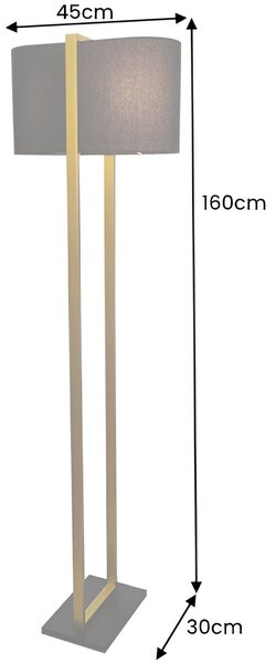 Estila Moderná glamour stojaca lampa Ambient so zlatým kovovým rámom s čiernym textilným tienidlom a obdĺžnikovým podstavcom 160 cm