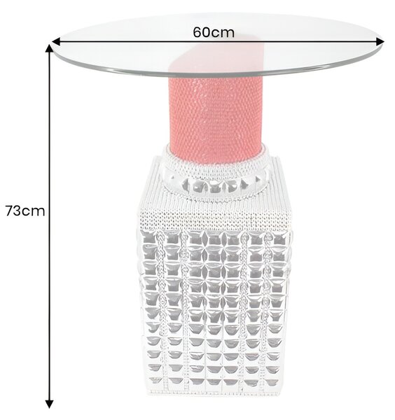Estila Glamour strieborný príručný stolík Pop Atelier v tvare červeného rúžu s dekoratívnymi kamienkami s okrúhlou doskou zo skla 60 cm