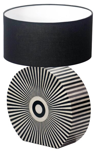 Estila Dizajnová art deco stolná lampa Celia s podstavou s intarziou so vzorom lúčov v čiernej a bielej farbe 62 cm