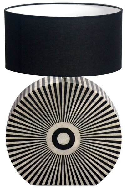 Estila Dizajnová art deco stolná lampa Celia s podstavou s intarziou so vzorom lúčov v čiernej a bielej farbe 62 cm