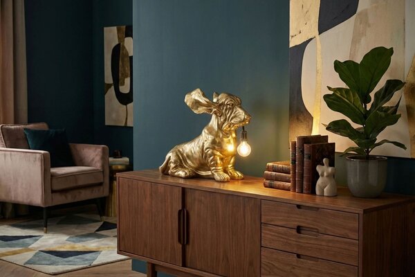 Estila Dizajnová atypická glamour stolná lampa Pop Atelier v tvare jazvečíka v zlatej farbe 66 cm