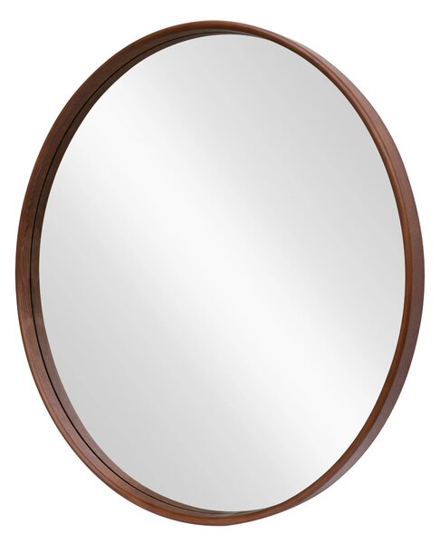 Estila Dizajnové moderné okrúhle nástenné zrkadlo Auri s dreveným rámom v orechovom hnedom prevedení 70 cm