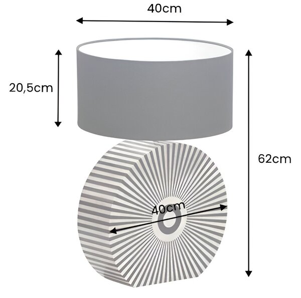 Estila Dizajnová art deco stolná lampa Celia s podstavou s intarziou so vzorom lúčov v čiernej a bielej farbe 62 cm