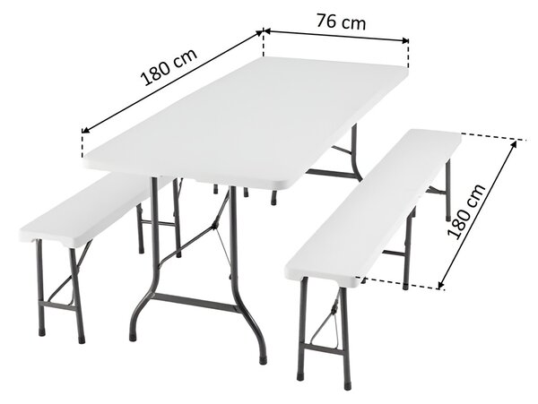TENTino Plastový pivný set skladací - 180 cm (šírka stola 76 cm)