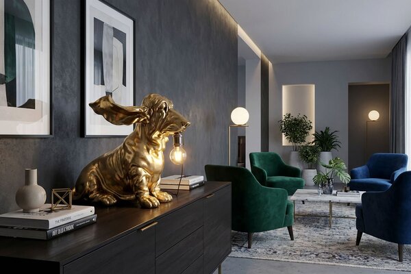 Estila Dizajnová atypická glamour stolná lampa Pop Atelier v tvare jazvečíka v zlatej farbe 66 cm