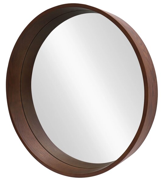 Estila Moderné dizajnové okrúhle závesné zrkadlo Auri s vysokým orechovým hnedým dreveným rámom 70 cm