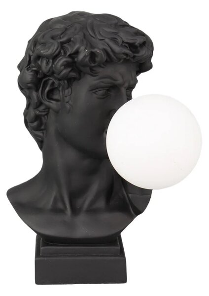 Estila Dizajnová moderná stolná lampa Antica v čiernej farbe v tvare busty Dávida s bielym okrúhlym tienidlom 29 cm