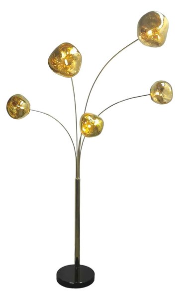 Estila Moderná glamour stojaca lampa Kalan so sklenenými dizajnovými tienidlami v zlatej farbe s čiernou podstavou 202 cm