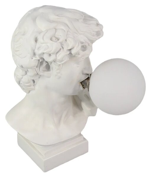 Estila Dizajnová moderná stolná lampa Antica v tvare busty Dávida v bielej farbe s okrúhlym tienidlom 29 cm