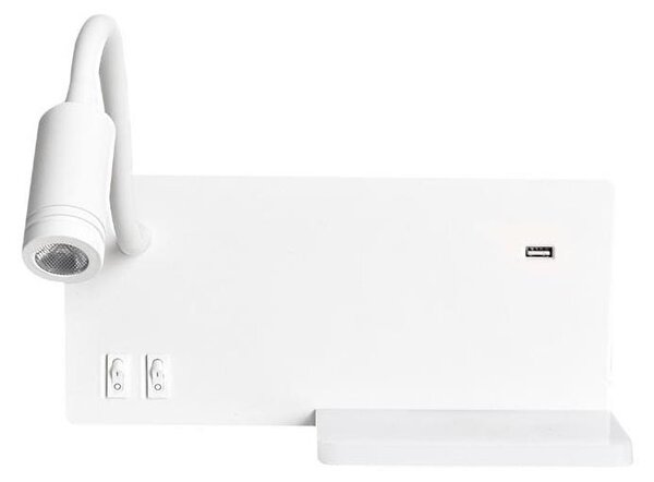 LED nástenné svietidlo SHELF LED/4W+LED/5W+LED/2W/230V + USB port biele