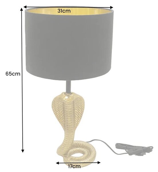 Estila Dizajnová glamour stolná lampa Tierra Glam so zlatou kovovou podstavou v tvare kobry s čiernym tienidlom 65 cm