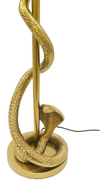 Estila Dizajnová glamour stolná lampa Tierra Glam so zlatou kovovu podstavou s figúrou kobry a čiernym textilným tienidlom 110 cm