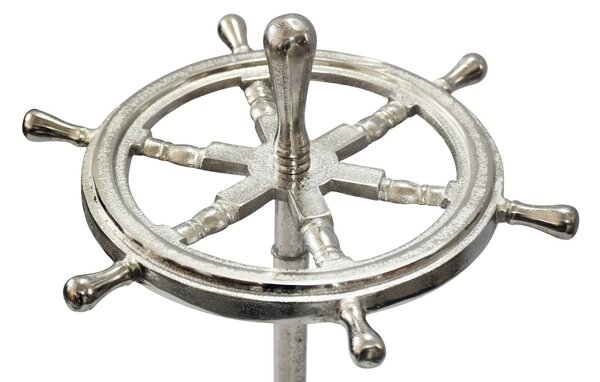 Estila Dizajnový koloniálny stojan na dáždniky Sail z kovu v striebornej farbe s motívom lodného kormidla 63 cm