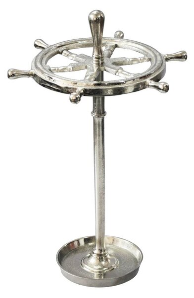 Estila Dizajnový koloniálny stojan na dáždniky Sail z kovu v striebornej farbe s motívom lodného kormidla 63 cm