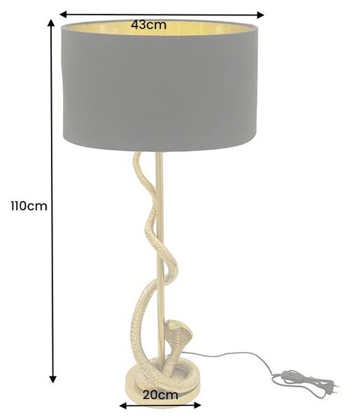 Estila Dizajnová glamour stolná lampa Tierra Glam so zlatou kovovu podstavou s figúrou kobry a čiernym textilným tienidlom 110 cm
