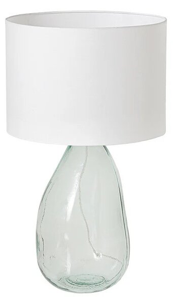 Estila Dizajnová moderná stolná lampa Glassy s priehľadnou nohou zo skla s bielym textilným tienidlom 60 cm
