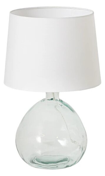 Estila Moderná sklenená stolná lampa Glassy s asymetrickou transparentnou nohou a bielym textilným tienidlom 42 cm
