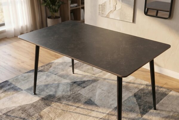 Estila Industriálny obdĺžnikový čierny jedálenský stôl Ceramia Gris s keramickou doskou so sivým mramorovaním a kovovými nohami 120 cm