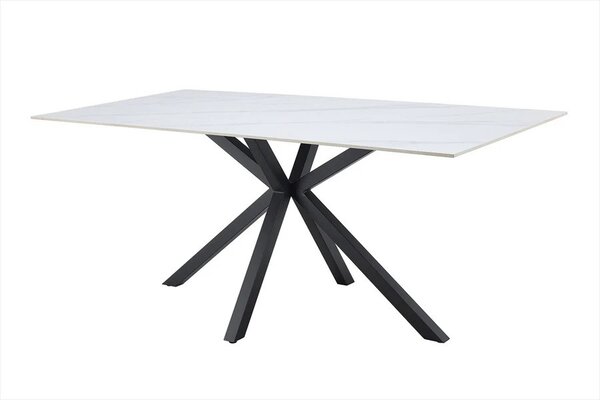 Estila Moderný obdĺžnikový jedálenský stôl Ceramia Blanca s keramickou doskou v dizajne bieleho mramoru s prekríženými nohami 180 cm