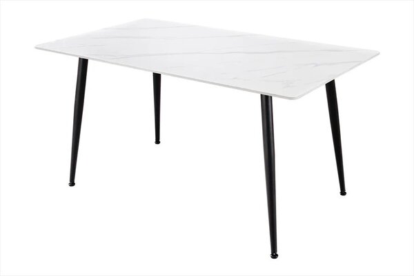 Estila Moderný keramický jedálenský stôl Ceramia Blanca s bielou obdĺžnikovou doskou so sivým mramorovaním a čiernymi nohami 140 cm