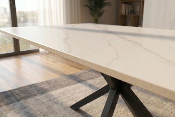 Estila Moderný obdĺžnikový jedálenský stôl Ceramia Blanca s keramickou doskou v dizajne bieleho mramoru s prekríženými nohami 180 cm