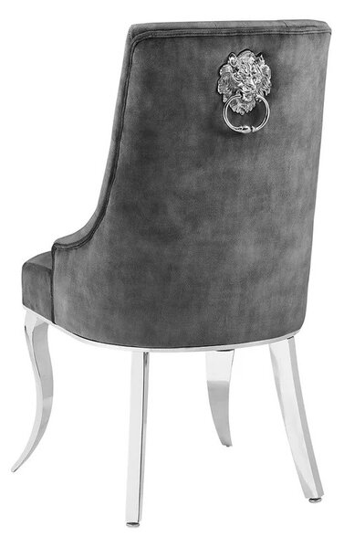 Estila Glamour sivá jedálenská stolička Modern Barock potiahnutá zamatom s prešívaním s chrómovými striebornými nožičkami 100cm